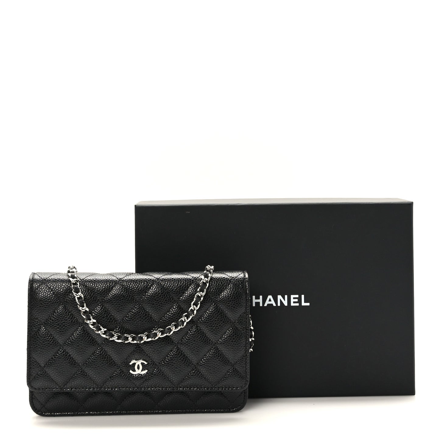Caviar Quilted Wallet on Chain WOC Black