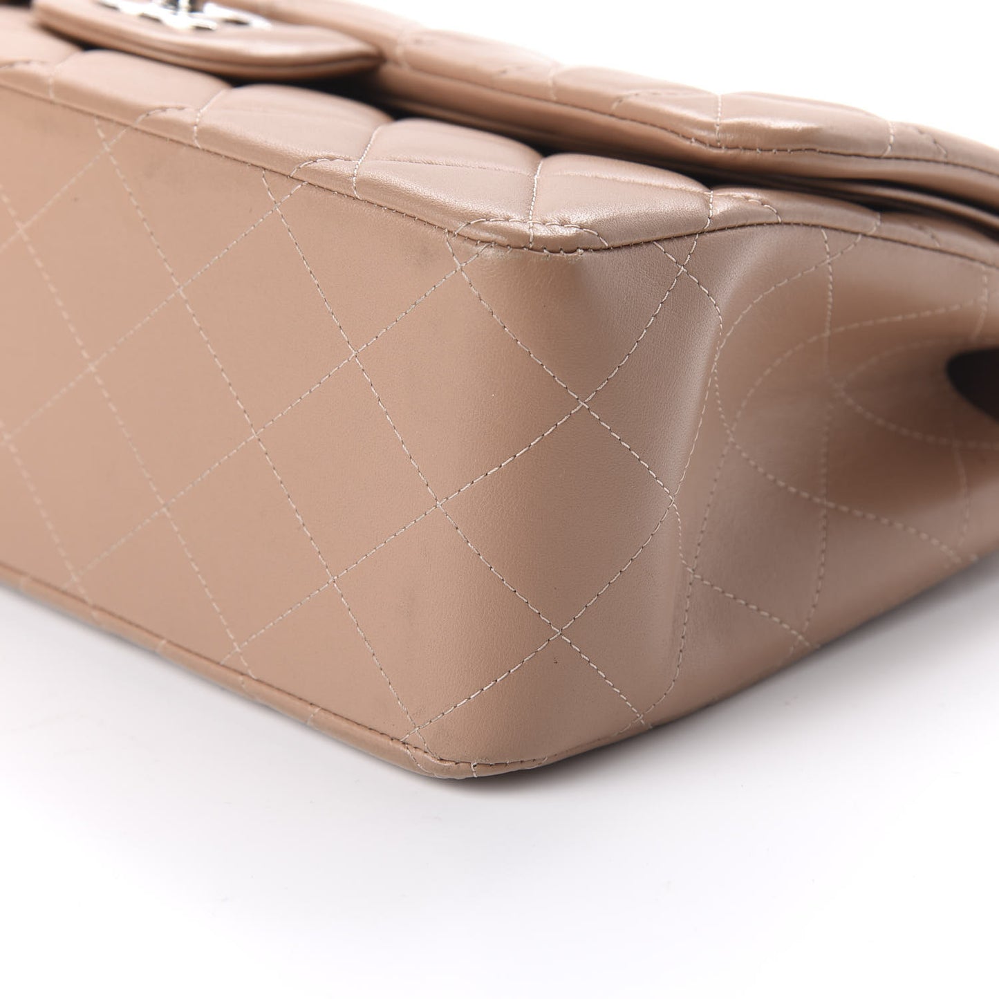 Lambskin Quilted Jumbo Double Flap Dark Beige