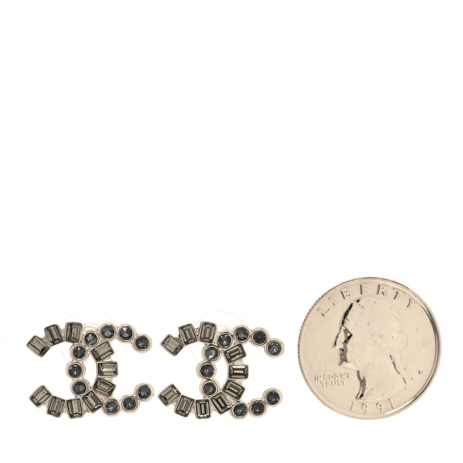 Chanel Baguette Crystal CC Earrings Gold Grey 2 of 5