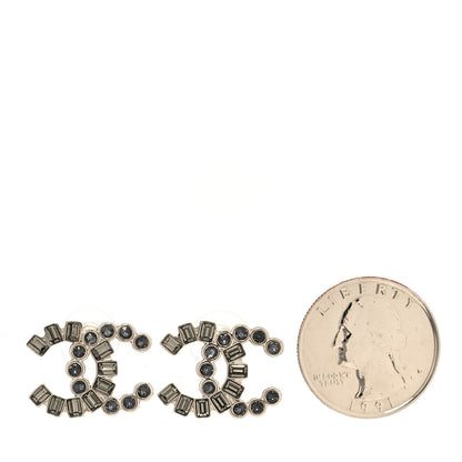 Chanel Baguette Crystal CC Earrings Gold Grey 2 of 5