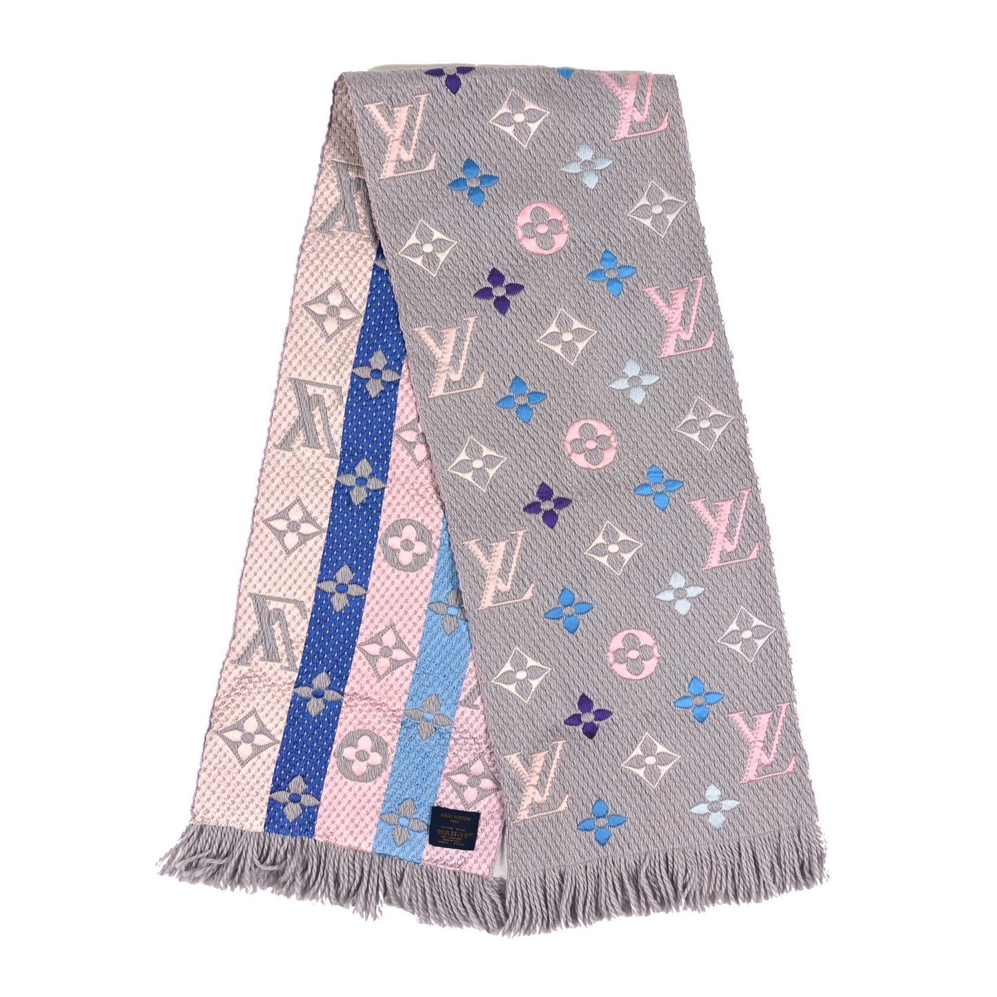 Wool Silk Logomania Shine Scarf Grey Multicolor