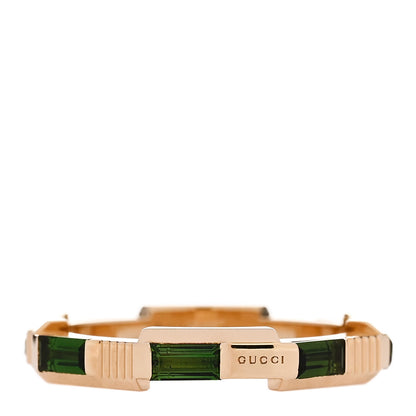 Gucci 18K Yellow Gold Green Tourmaline Narrow Link to Love Ring 53 6.25 1 of 7