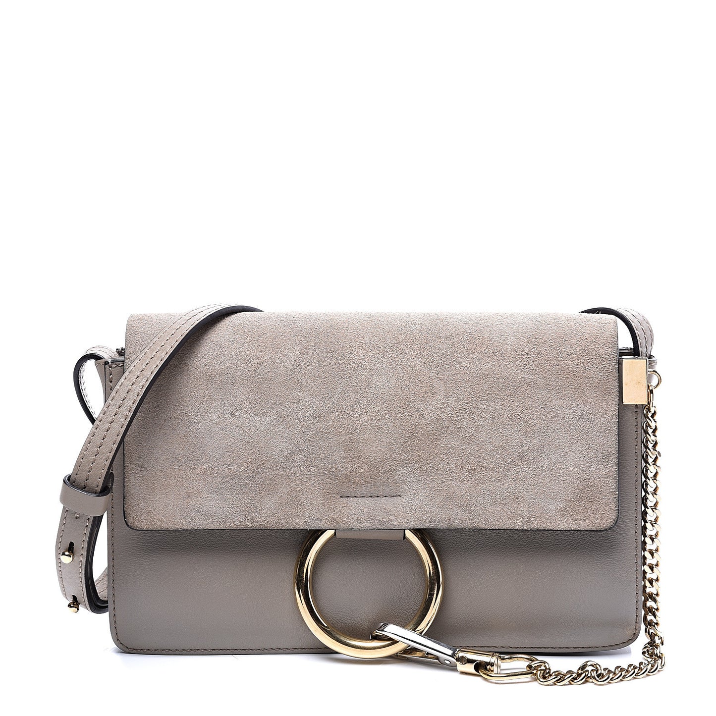 Suede Calfskin Small Faye Shoulder Bag Motty Grey