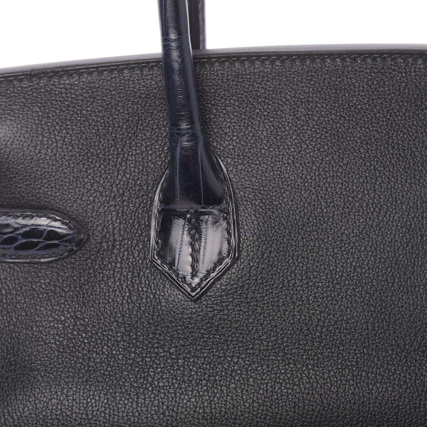Taurillon Novillo Shiny Niloticus Crocodile Birkin Touch 30 Black Bleu Marine