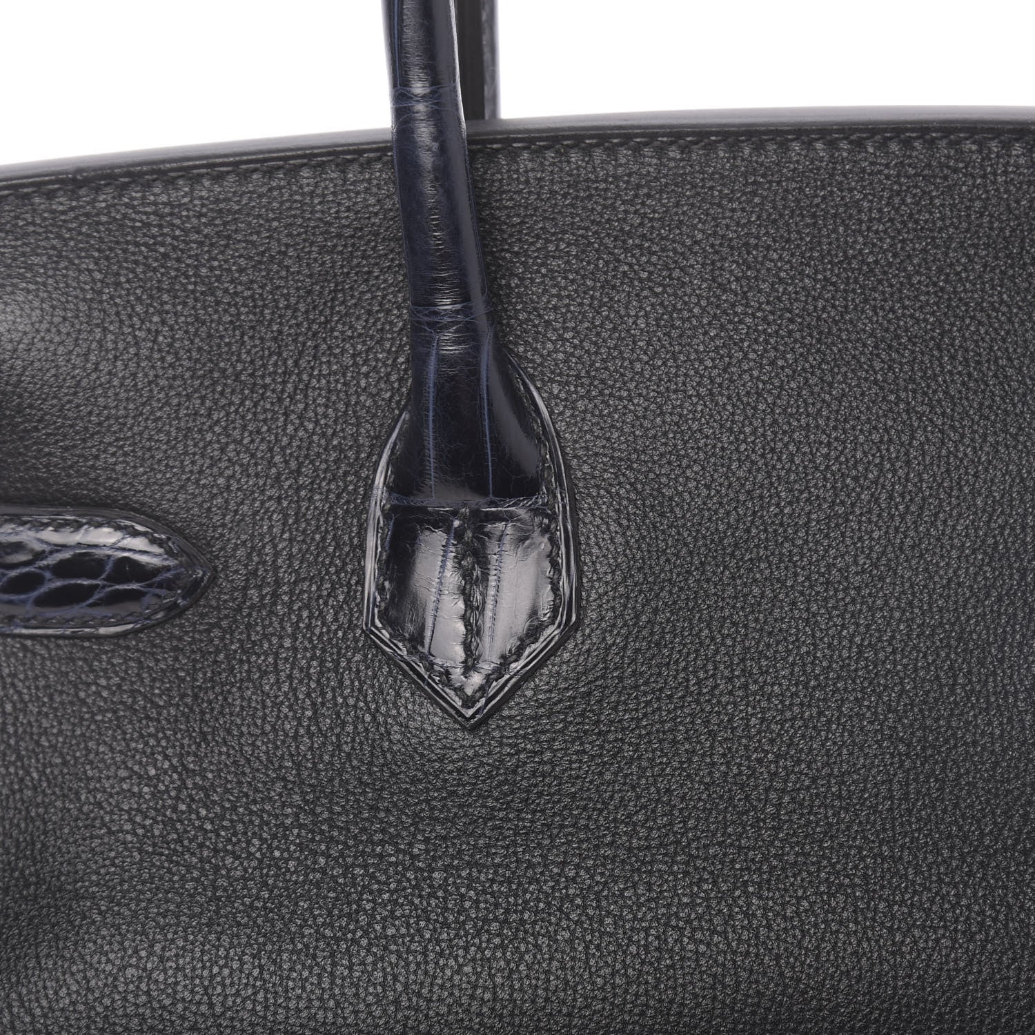 Hermes Taurillon Novillo Shiny Niloticus Crocodile Birkin Touch 30 Black Bleu Marine 31 of 38