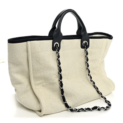 Chanel Woven Straw Raffia Medium Deauville Tote White Navy 3 of 11