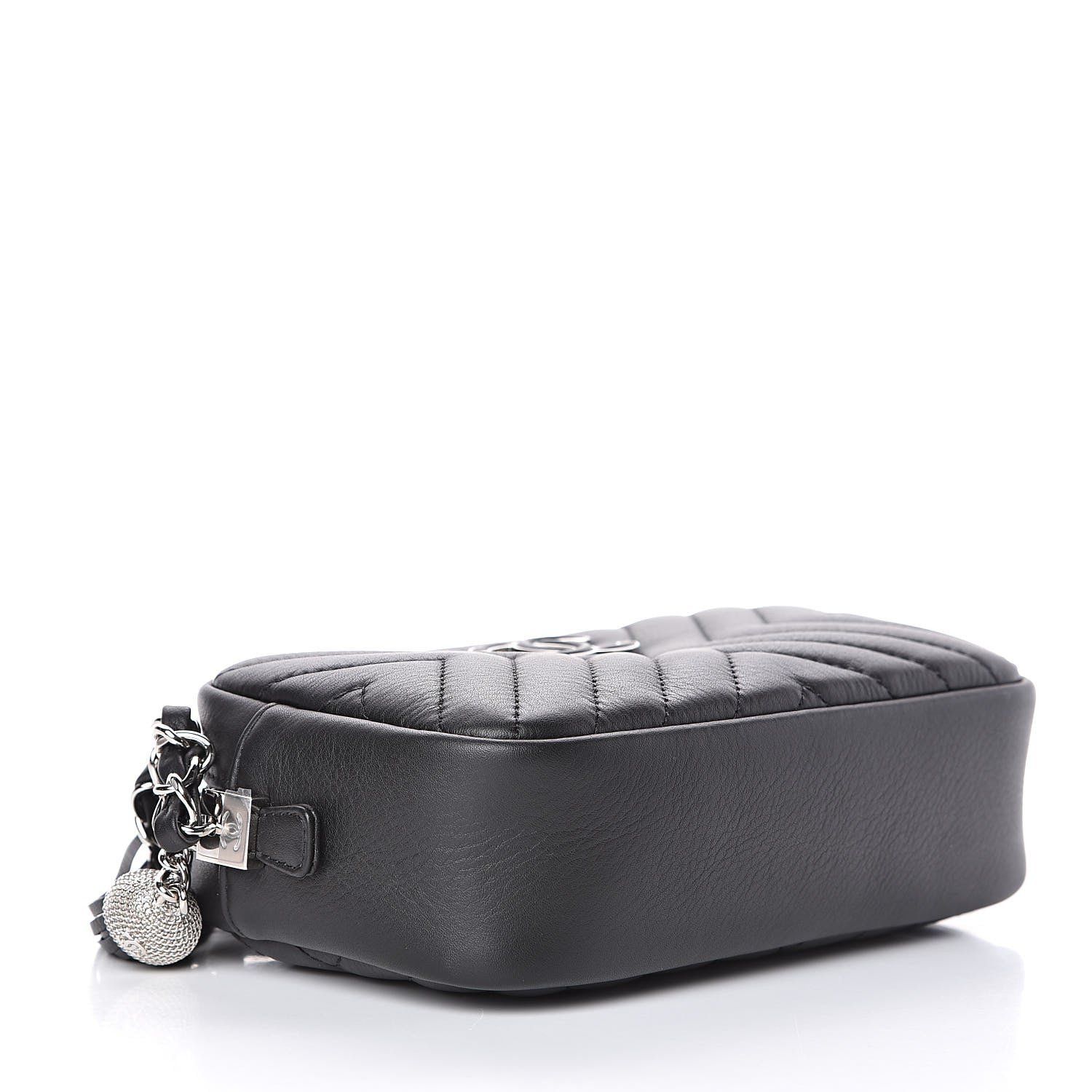 Chanel Calfskin Diagonal Chevron Quilted Tassel Camera Case Black 4 of 11
