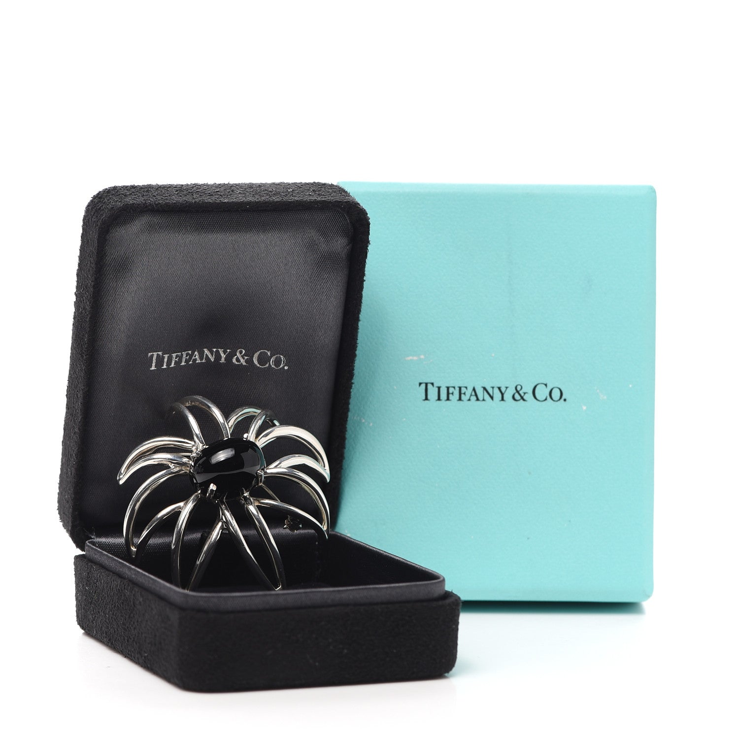 Tiffany Sterling Silver Black Onyx Fireworks Brooch Pin 5 of 5