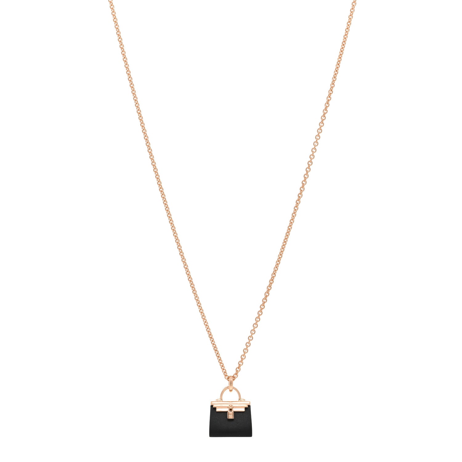 Hermes 18K Rose Gold Black Jade Kelly Amulettes Pendant Necklace 1 of 4