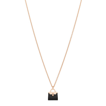 Hermes 18K Rose Gold Black Jade Kelly Amulettes Pendant Necklace 1 of 4