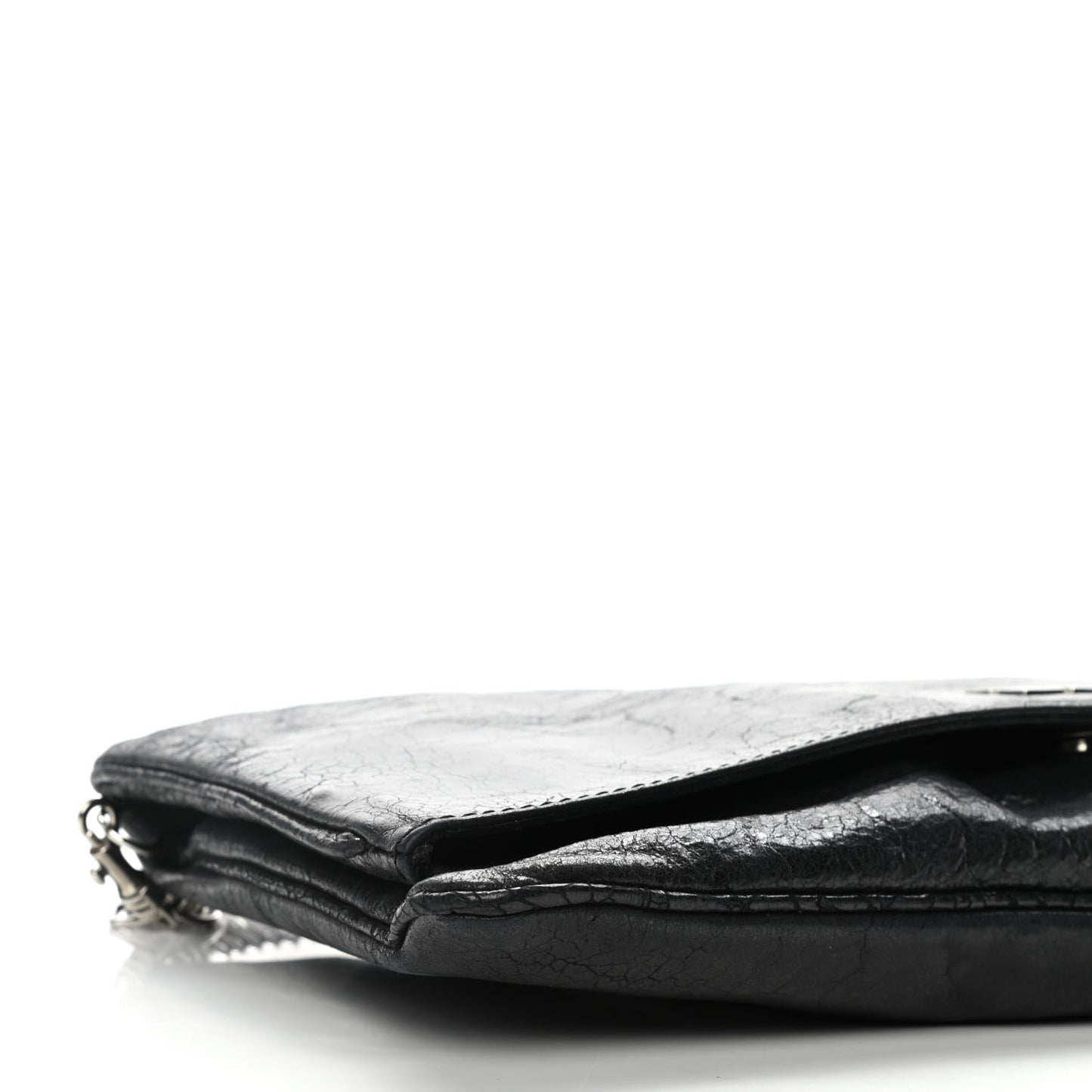 Crinkled Patent Envelope Folded Clutch Black