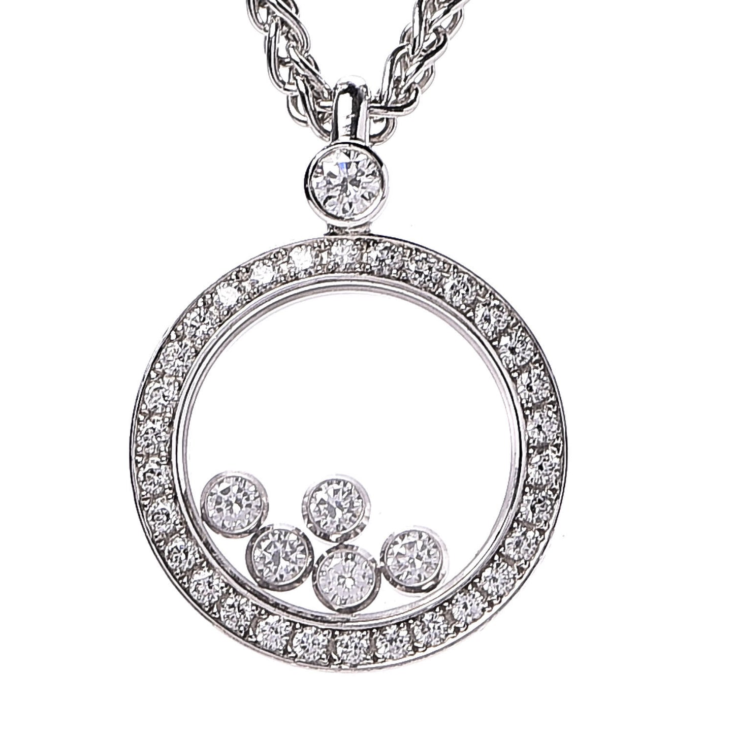18K White Gold Diamond 5 Happy Diamonds Circle Pendant Necklace
