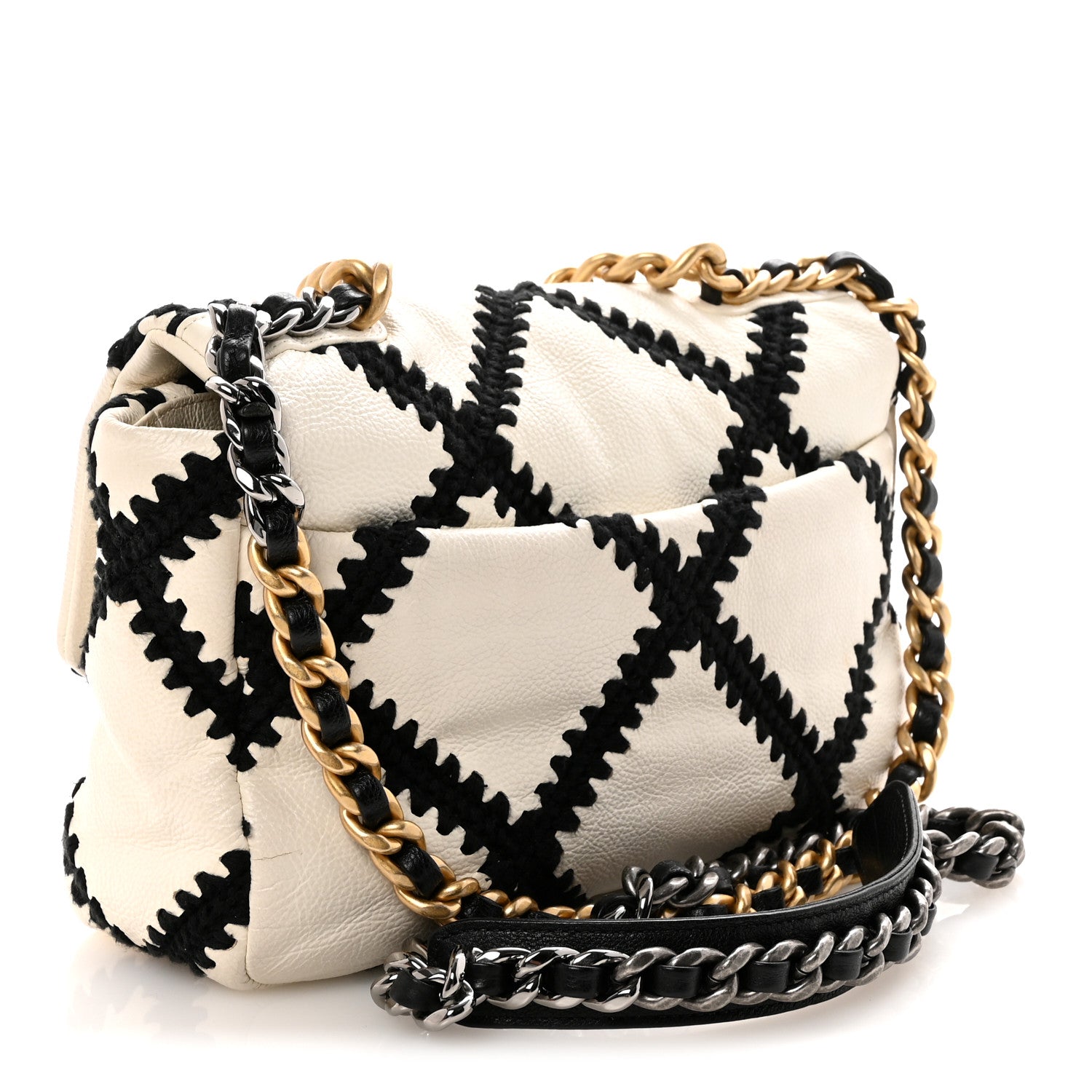 Chanel Calfskin Crochet Medium Chanel 19 Flap White Black 3 of 11