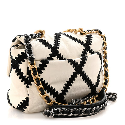 Chanel Calfskin Crochet Medium Chanel 19 Flap White Black 3 of 11
