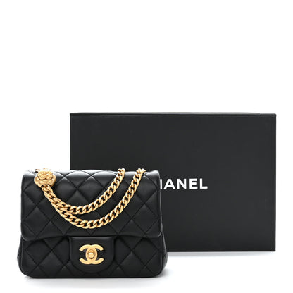 Chanel Lambskin Quilted Mini Sweet Camellia Flap Black 12 of 12