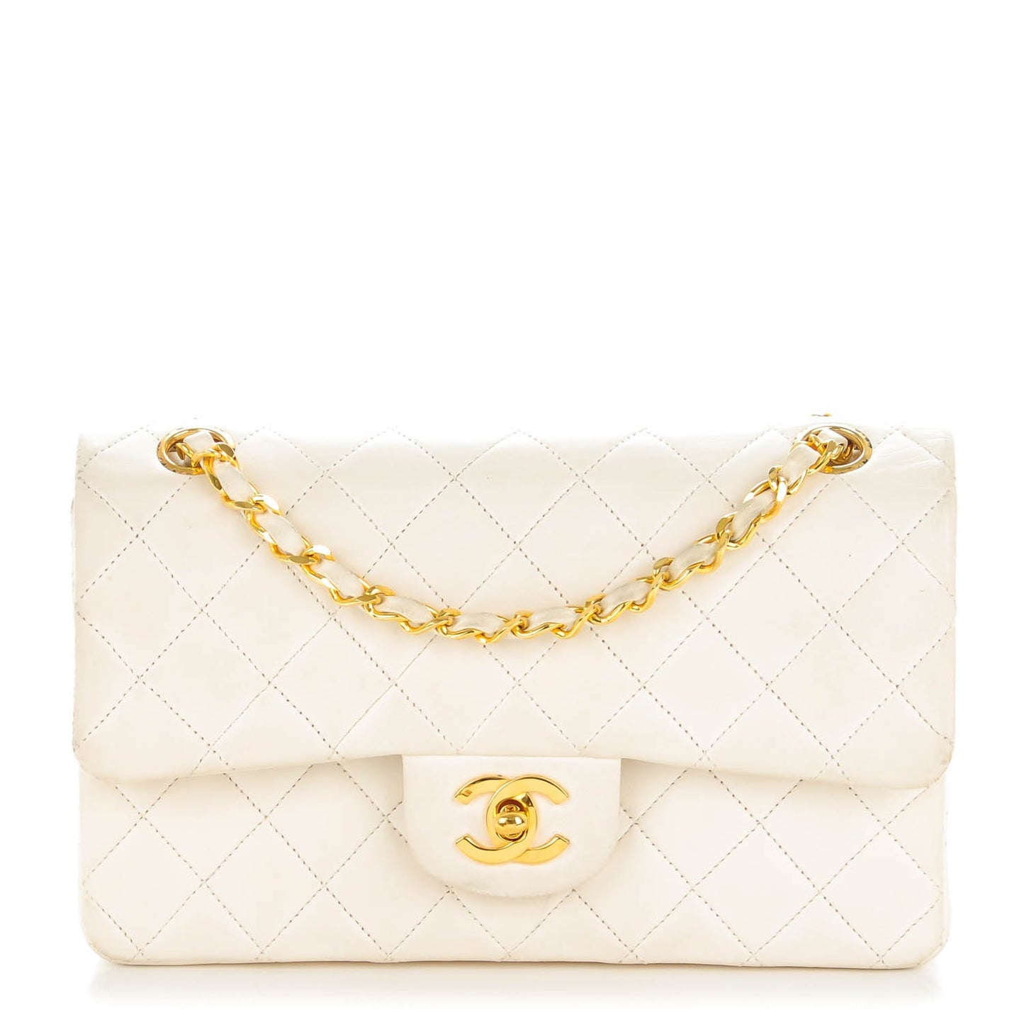Lambskin Quilted Small Double Flap White