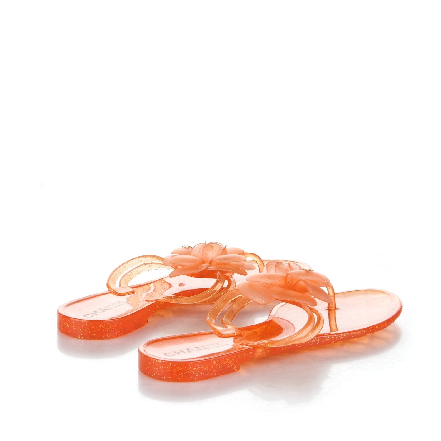 Chanel Jelly Camellia Glitter Thong Sandals 37 Orange 4 of 8