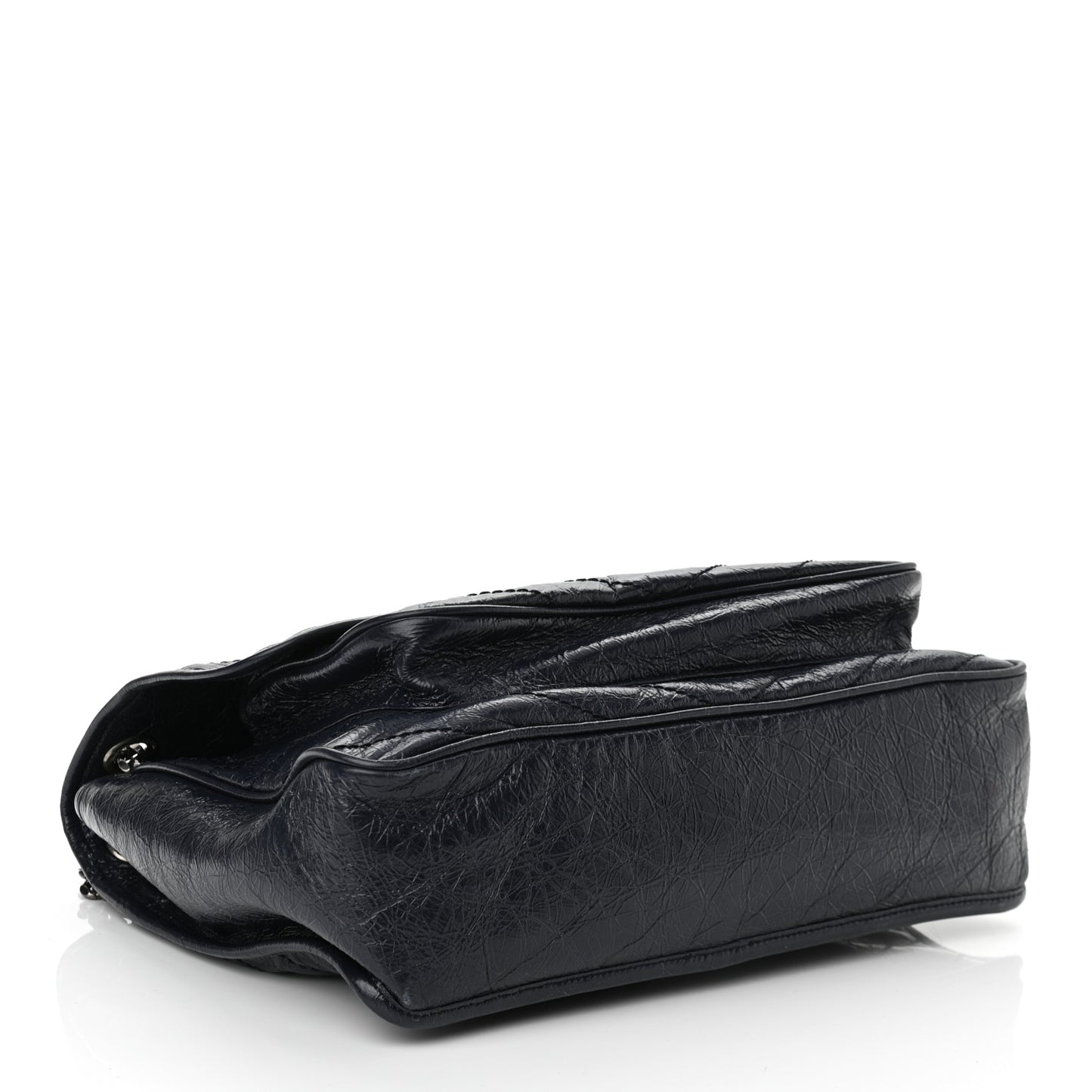 Crinkled Calfskin Matelasse Monogram Large Niki Chain Satchel Deep Marine