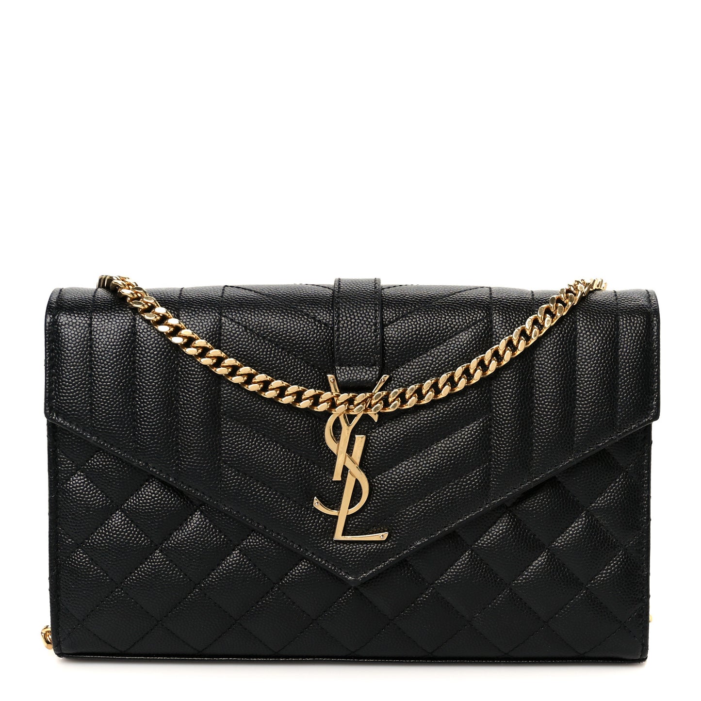 Grain De Poudre Mixed Matelasse Triquilt Monogram Chain Wallet Black