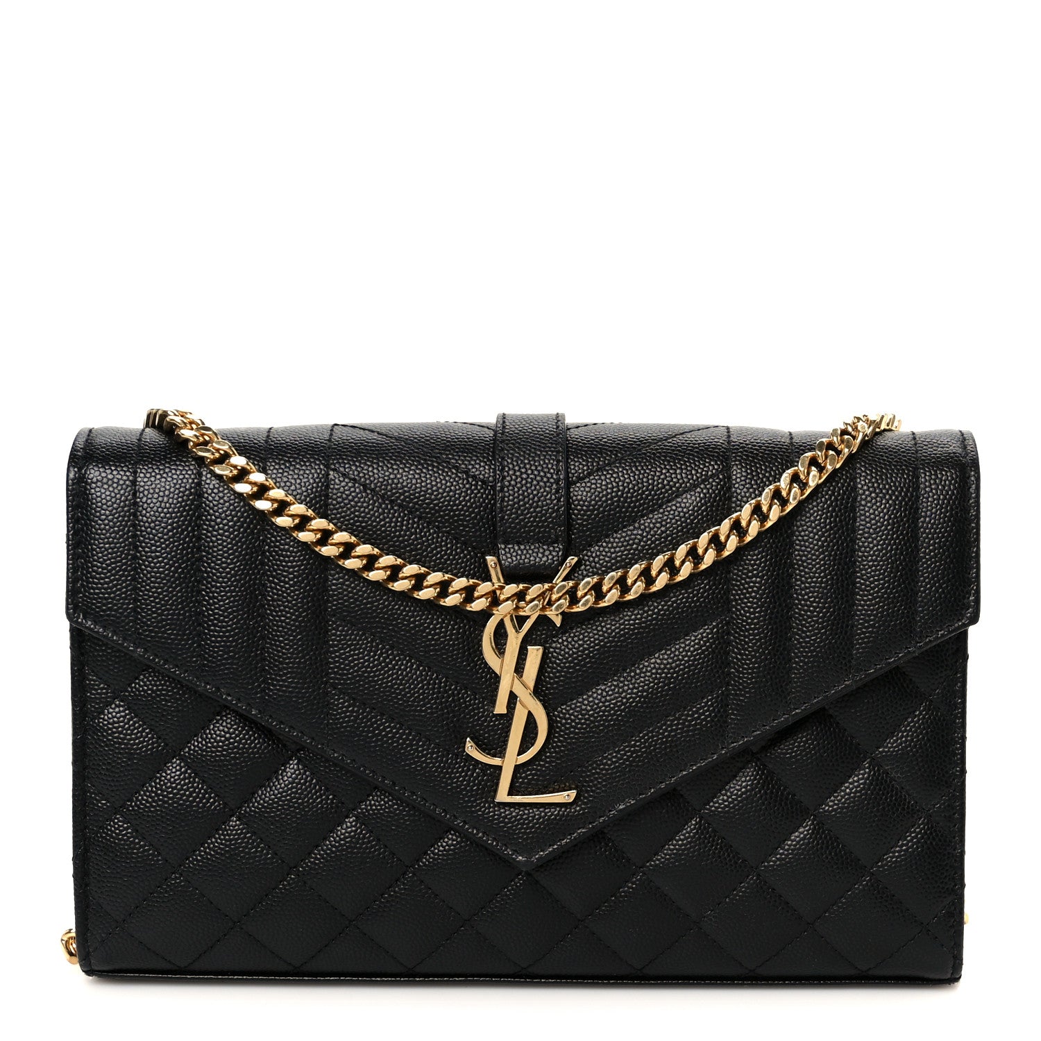 Saint Laurent Grain De Poudre Mixed Matelasse Triquilt Monogram Chain Wallet Black 1 of 11