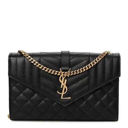 Saint Laurent Grain De Poudre Mixed Matelasse Triquilt Monogram Chain Wallet Black 1 of 11