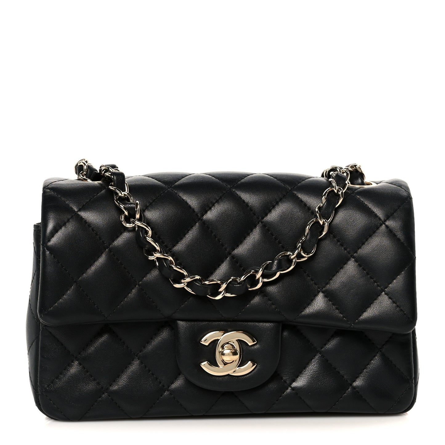 Lambskin Quilted Mini Rectangular Flap Black