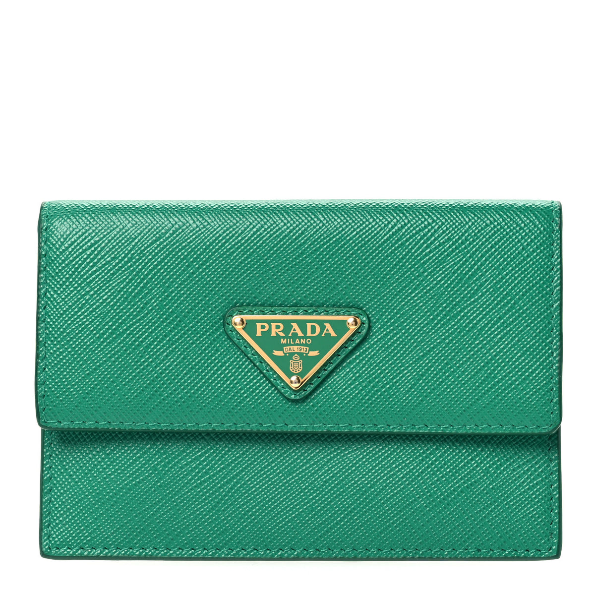 Prada Saffiano Triangle Card Holder Wallet Mango 1 of 7