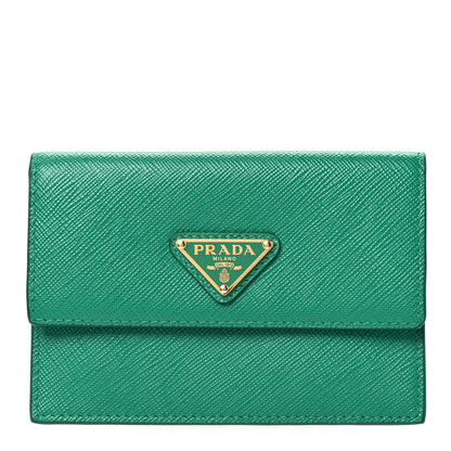 Prada Saffiano Triangle Card Holder Wallet Mango 1 of 7