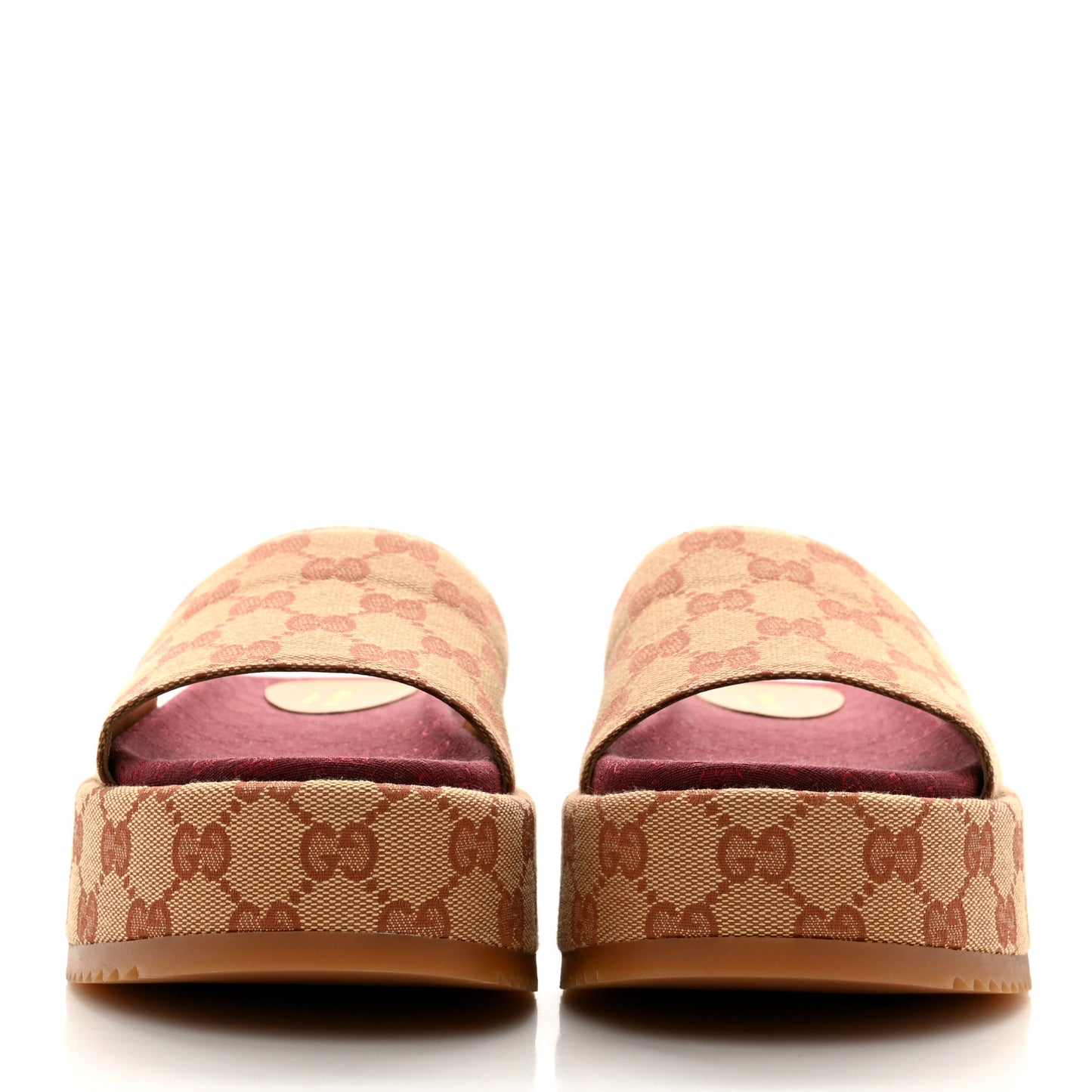 Canvas GG Monogram Angelina Platform Slide Sandals 37 Beige Ruggine