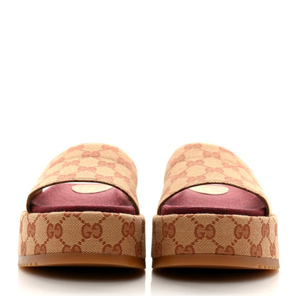 Gucci Canvas GG Monogram Angelina Platform Slide Sandals 37 Beige Ruggine 2 of 8