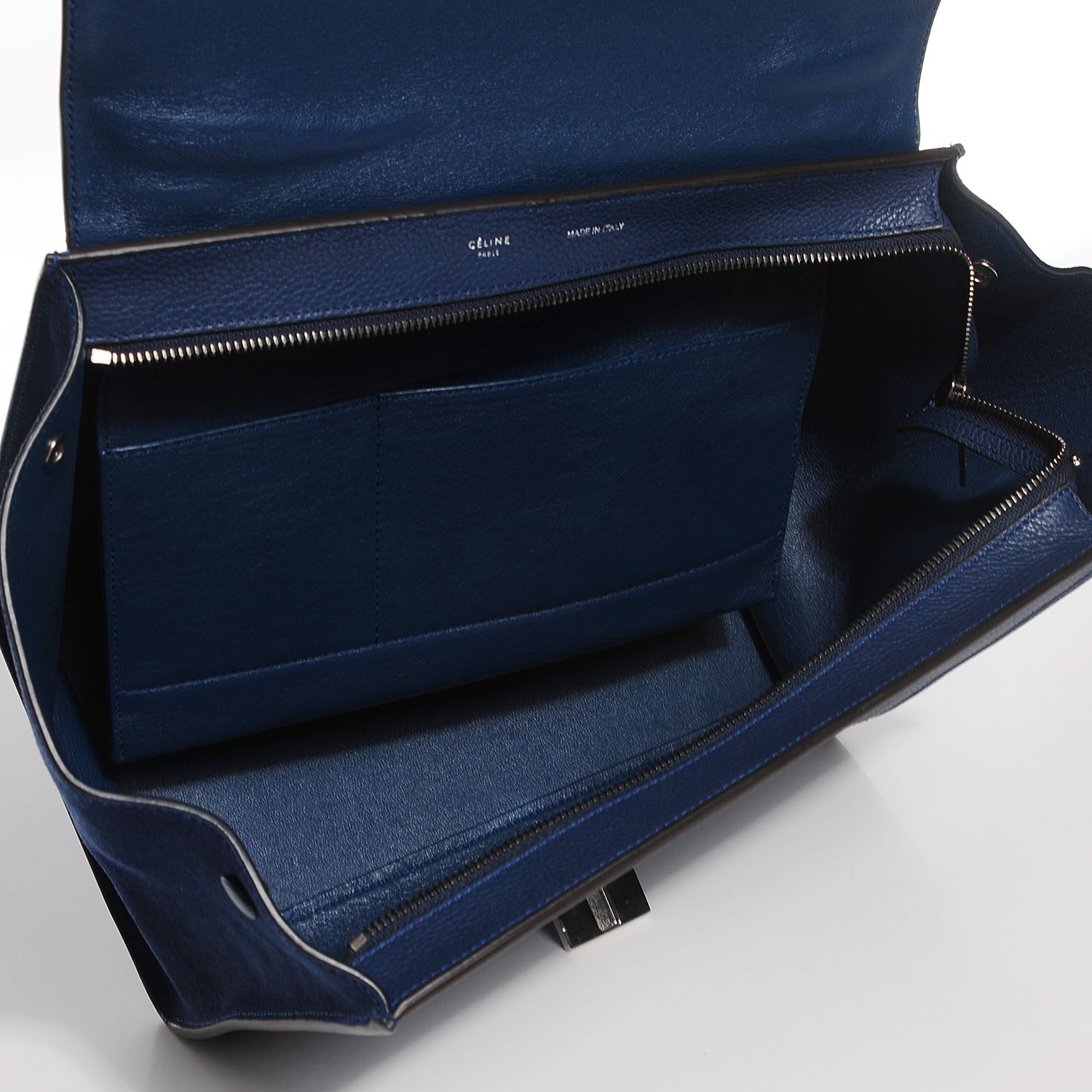 Celine Drummed Calfskin Suede Medium Trapeze Ocean Blue 5 of 11