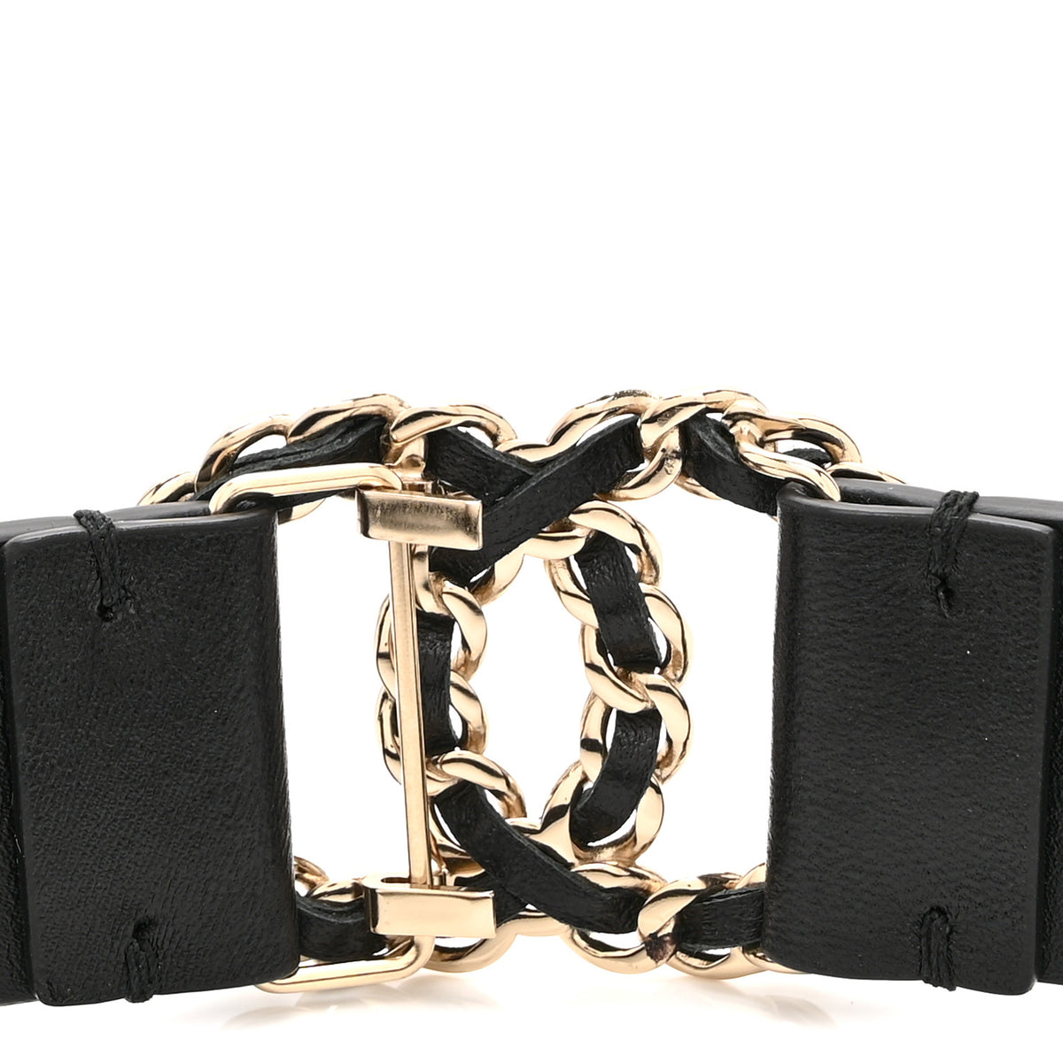 Chanel Lambskin Logo Belt 75 30 Black Gold 5 of 5
