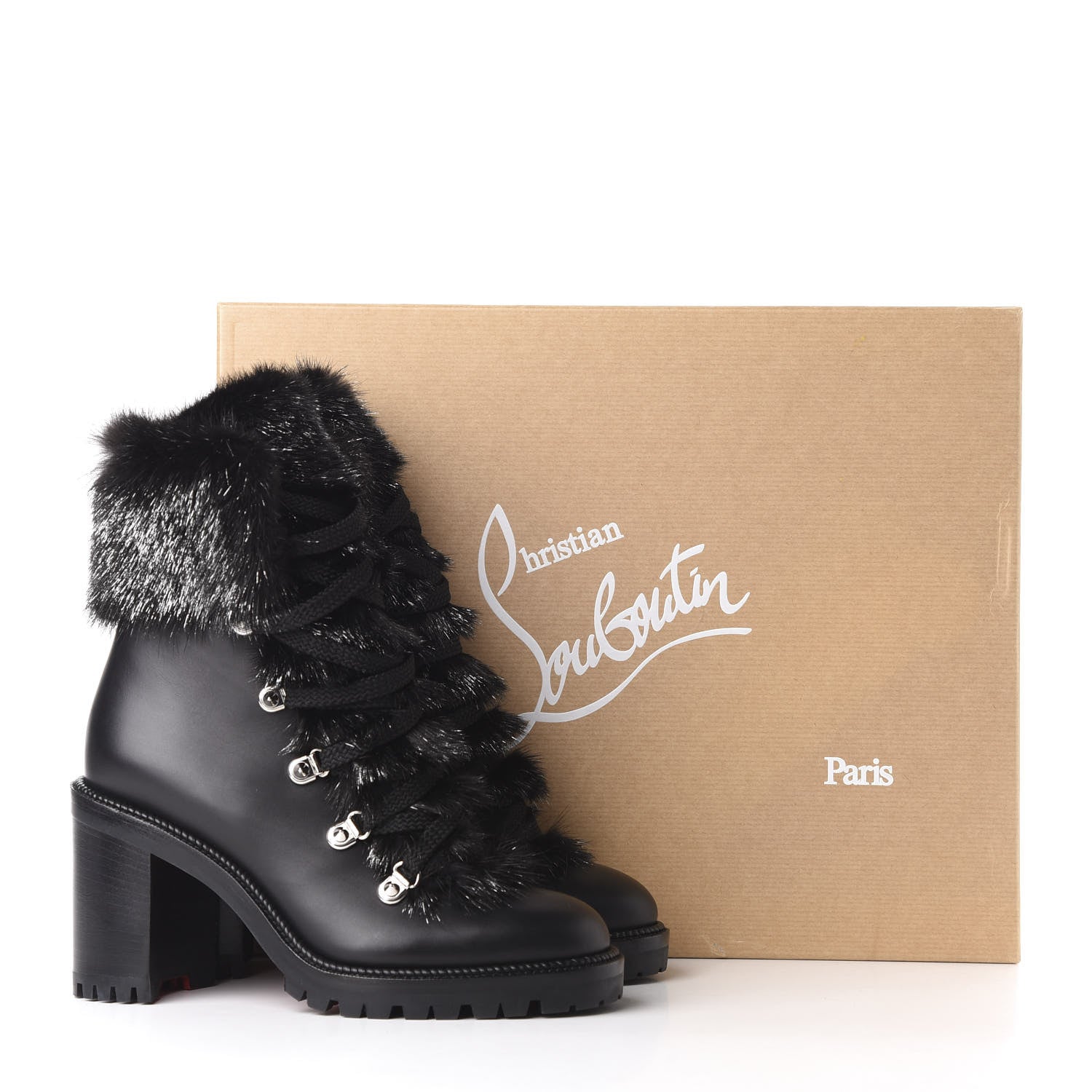 Christian Louboutin Nappa Fox Fur Fanny 70 Ankle Boots 36 Black 10 of 10