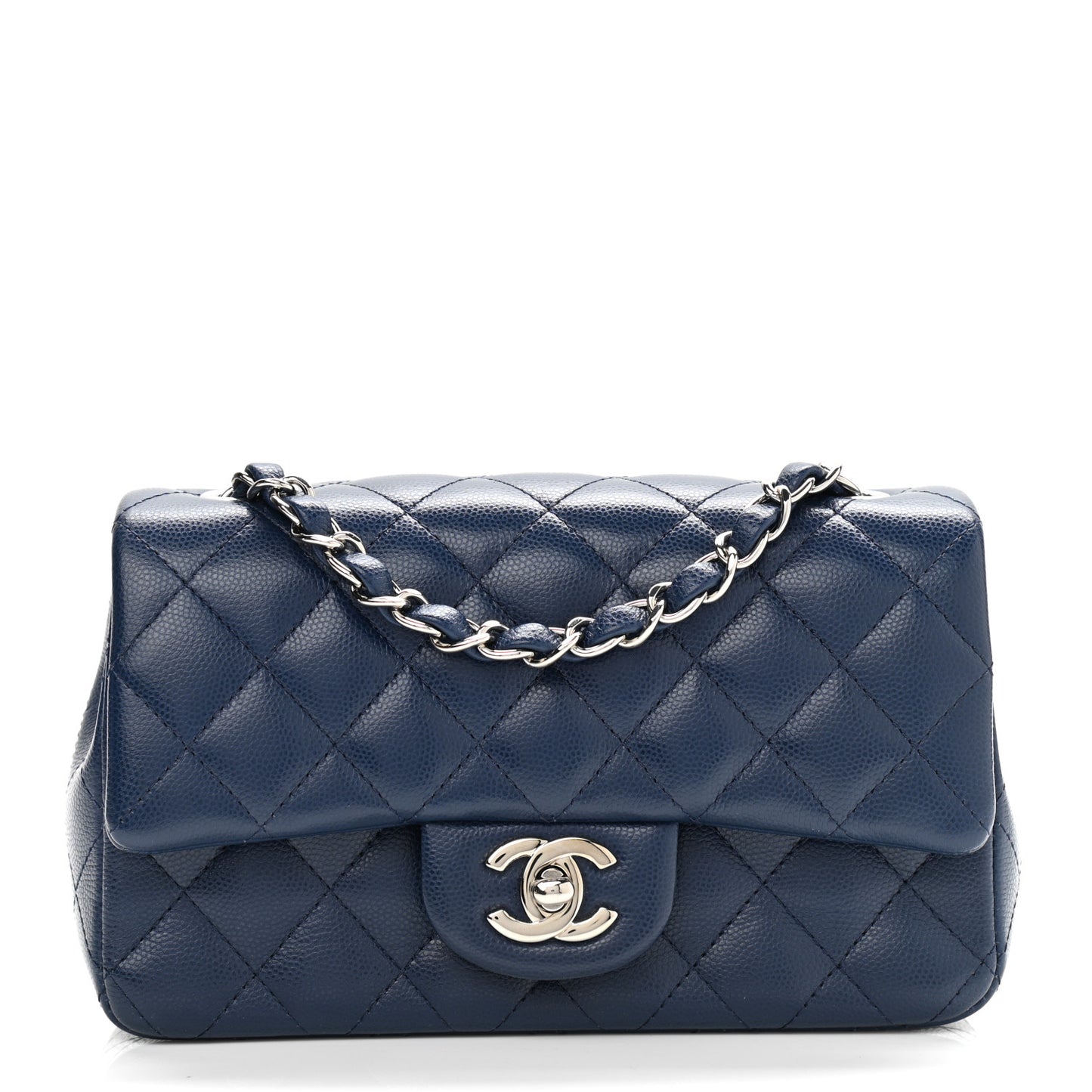 Caviar Quilted Mini Rectangular Flap Navy