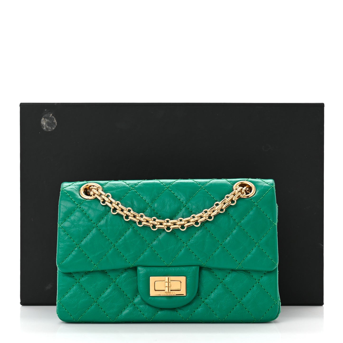 Aged Calfskin Quilted 2.55 Reissue Mini Flap Green