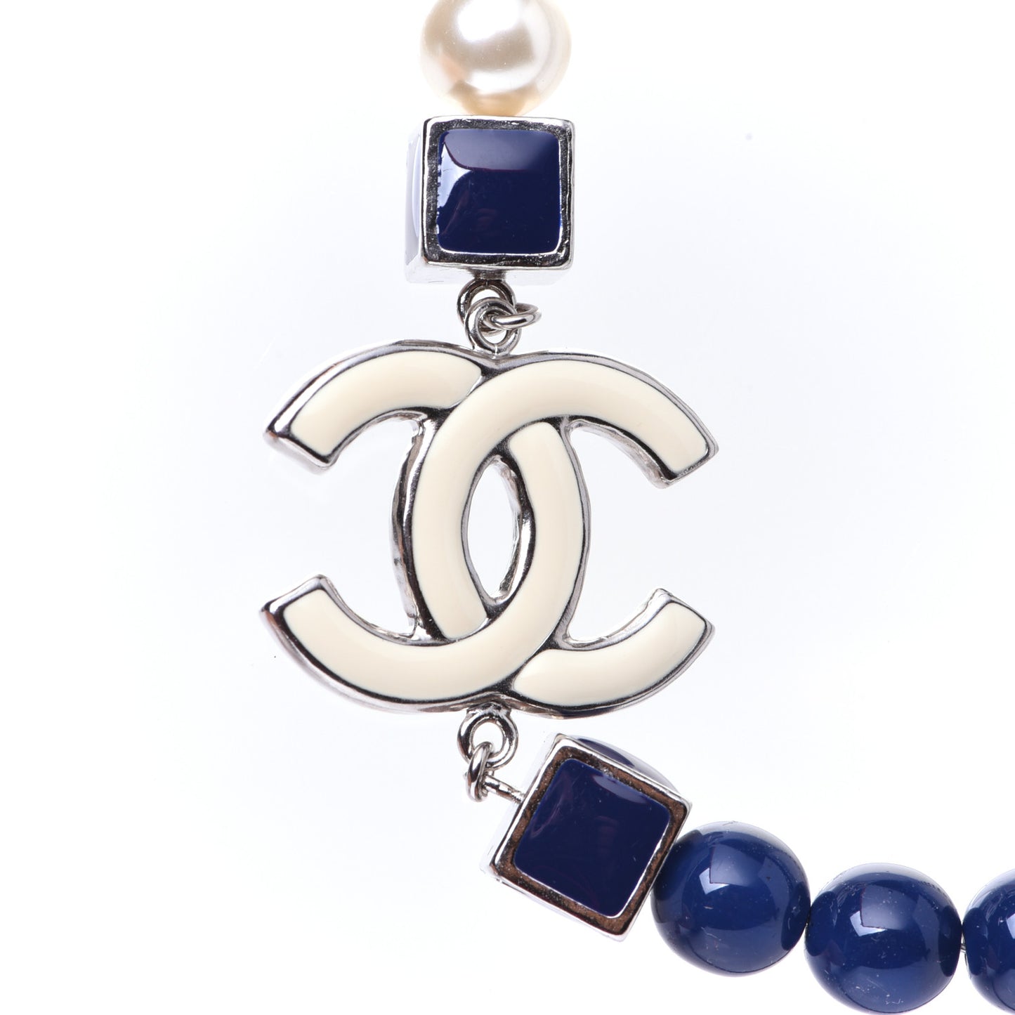 Pearl CC Long Necklace Pearly White Blue