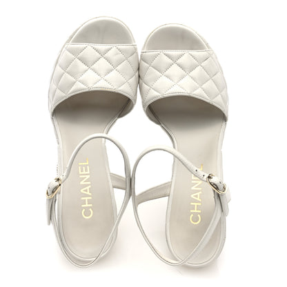 Chanel Shiny Lambskin Quilted Platform Sandals 39.5 White 2 of 8