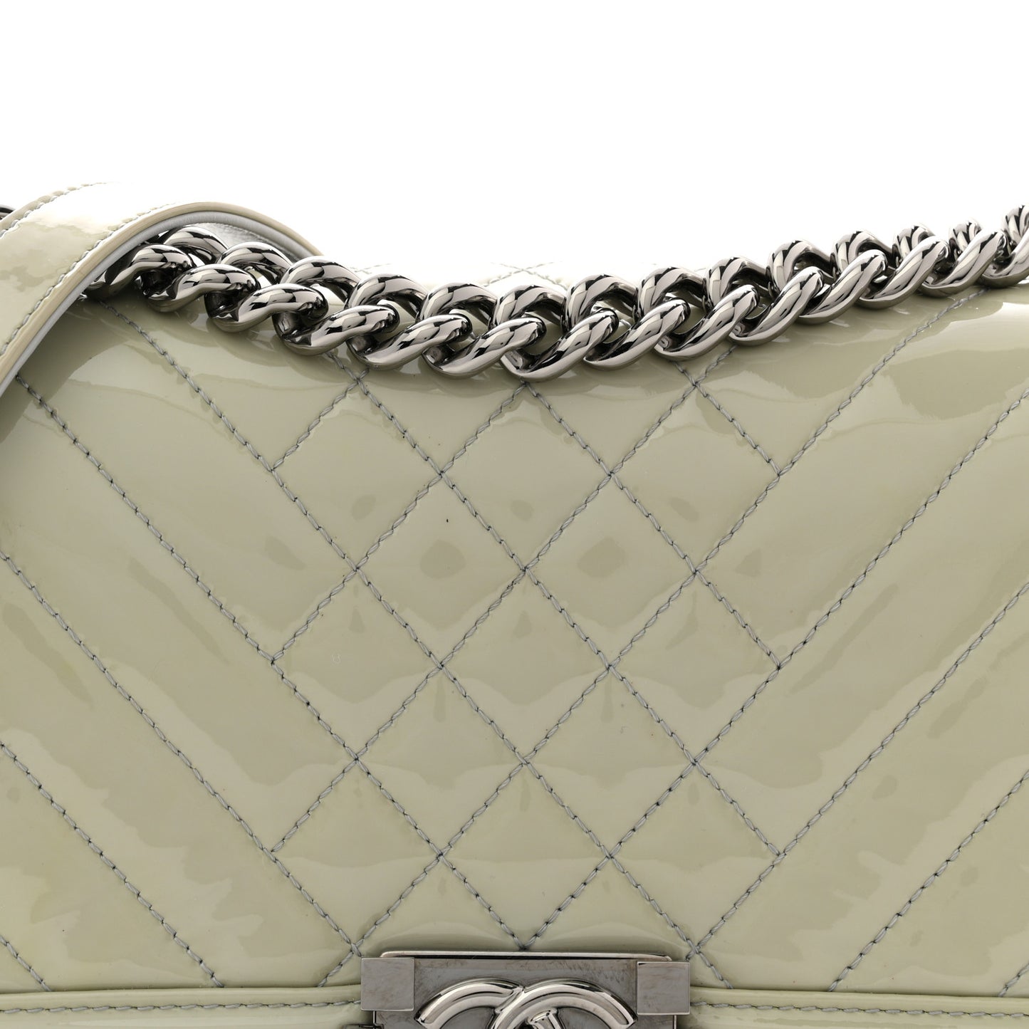 Patent Chevron Quilted Medium Boy Flap Grey