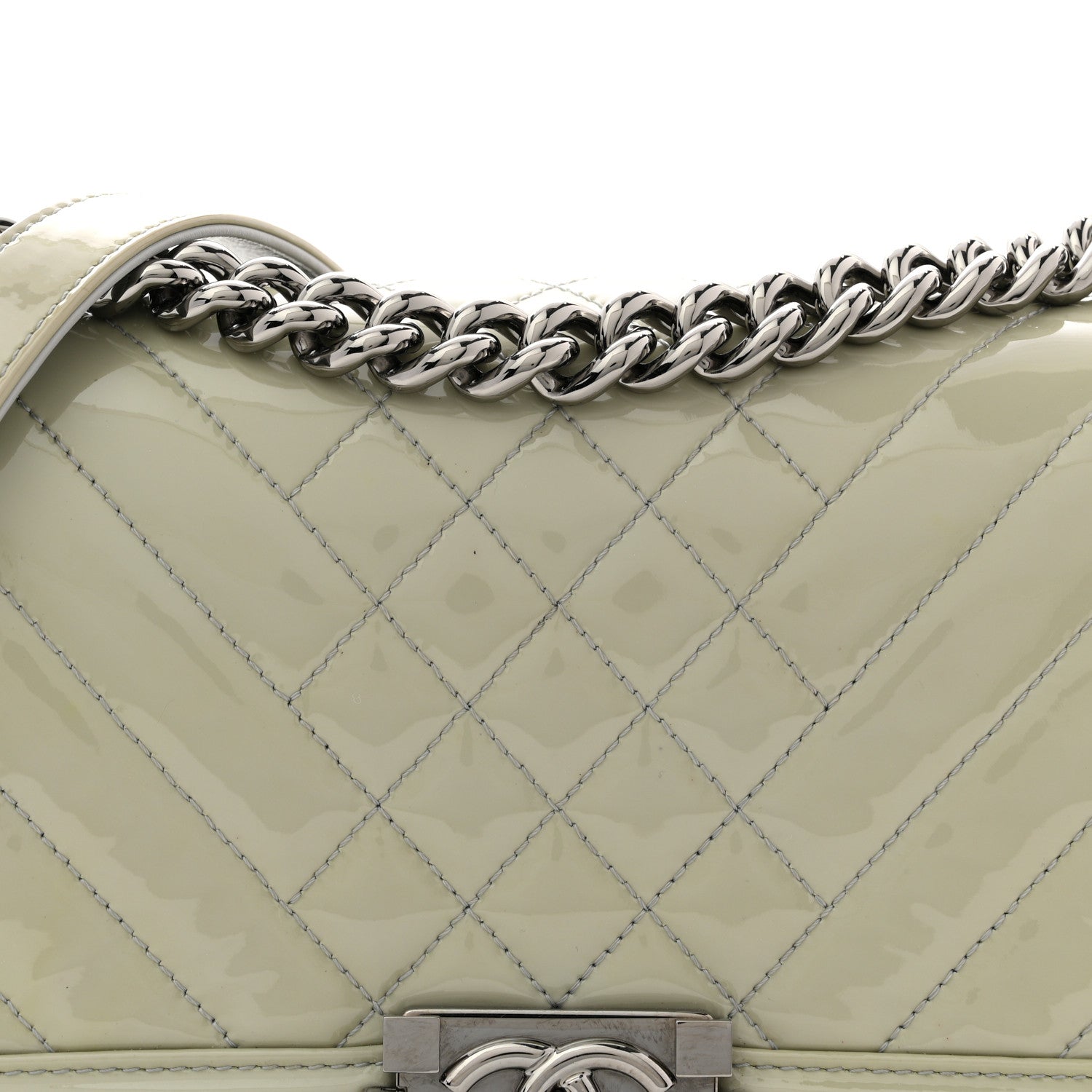 Chanel Patent Chevron Quilted Medium Boy Flap Grey 8 of 12