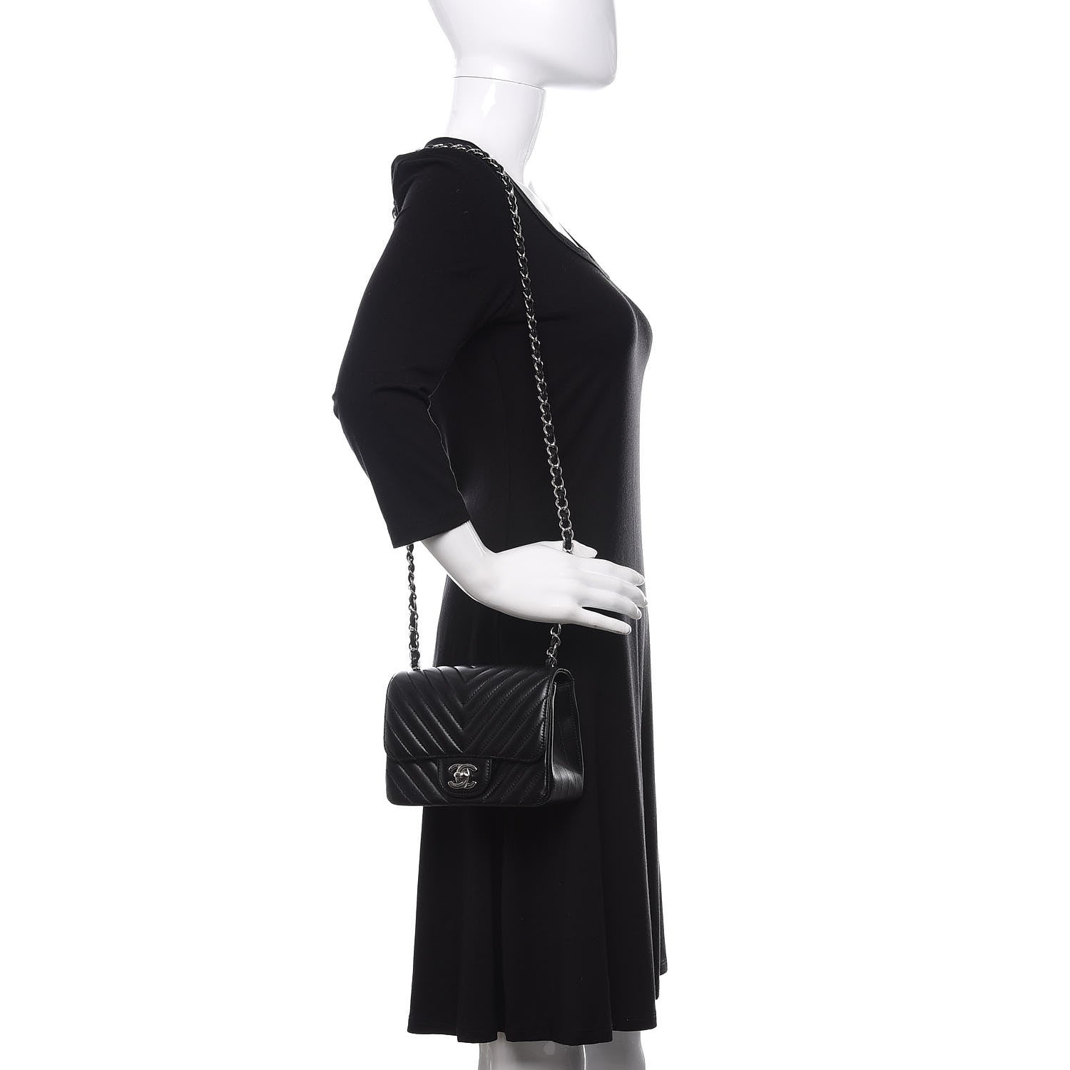 Chanel Lambskin Chevron Quilted Mini Square Flap Black 2 of 11