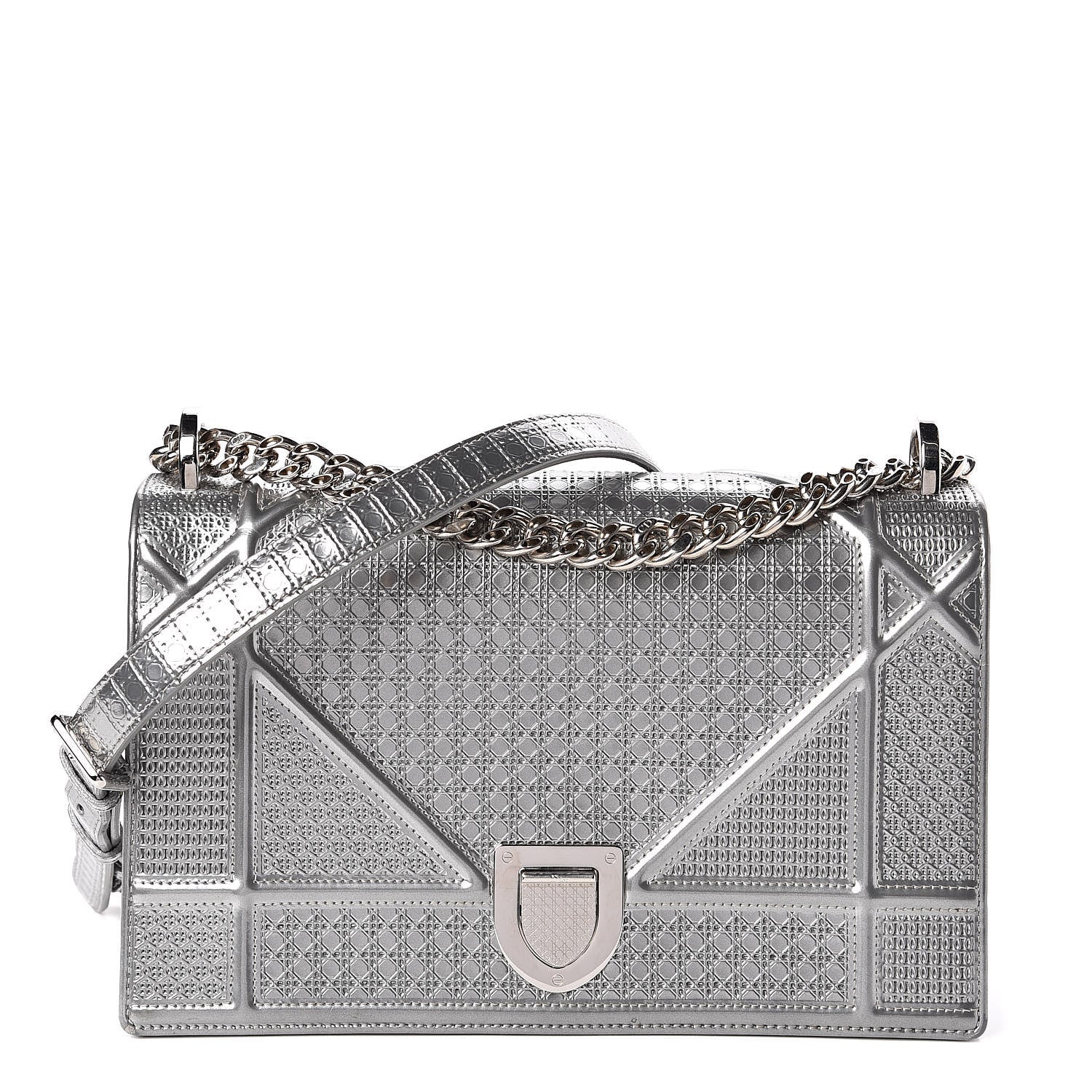 Christian Dior Metallic Patent Micro-Cannage Medium Diorama Flap Bag Silver 1 of 12
