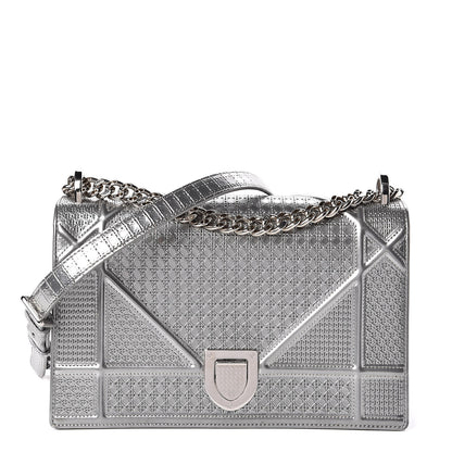 Christian Dior Metallic Patent Micro-Cannage Medium Diorama Flap Bag Silver 1 of 12