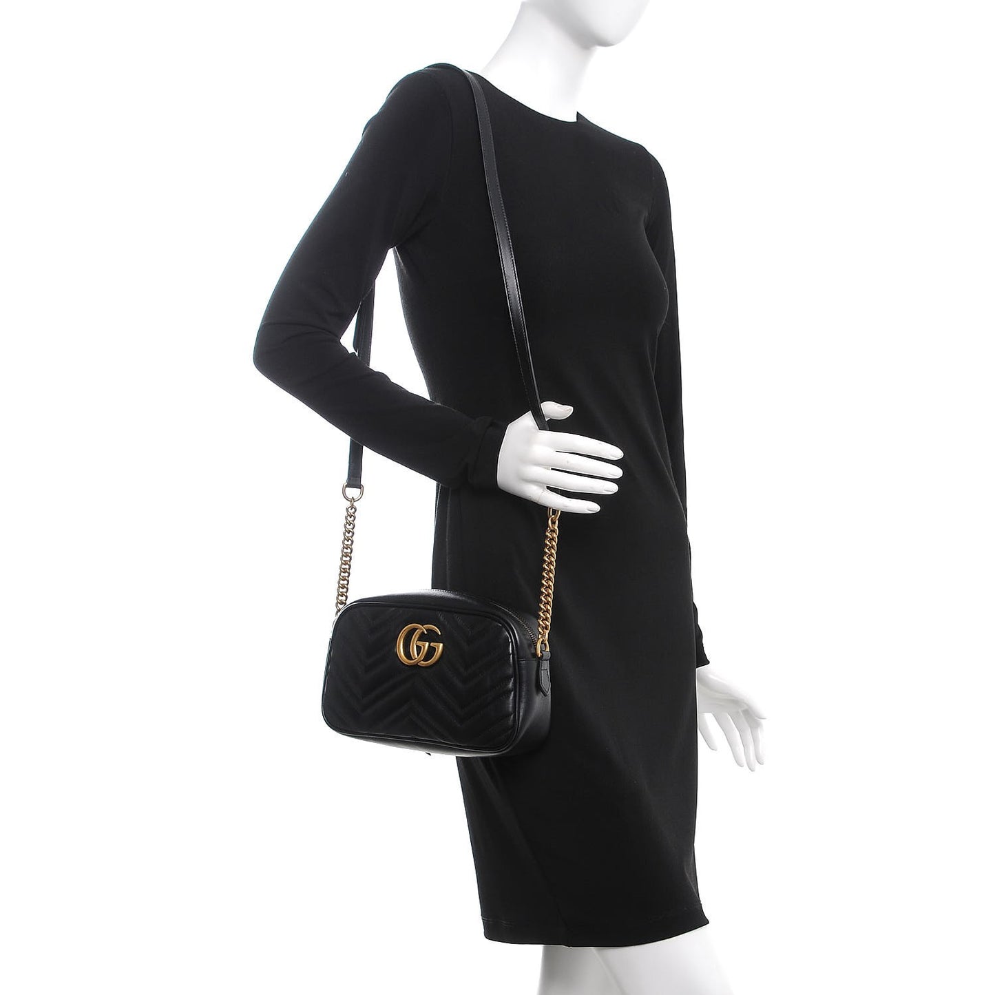 Calfskin Matelasse Small GG Marmont Chain Shoulder Bag Black