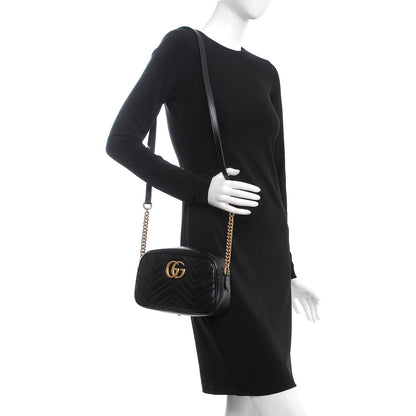 Gucci Calfskin Matelasse Small GG Marmont Chain Shoulder Bag Black 2 of 7