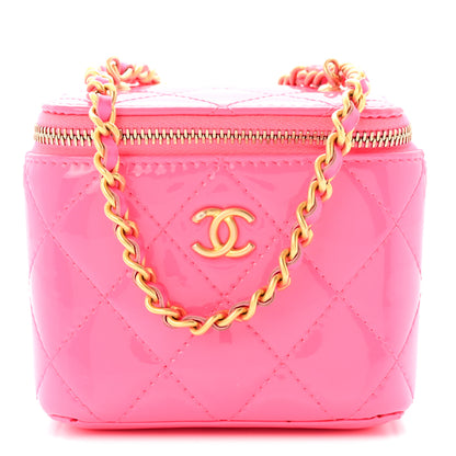 Chanel Patent Quilted Pearl Crush Mini Vanity Case With Chain Neon Pink 1 of 10
