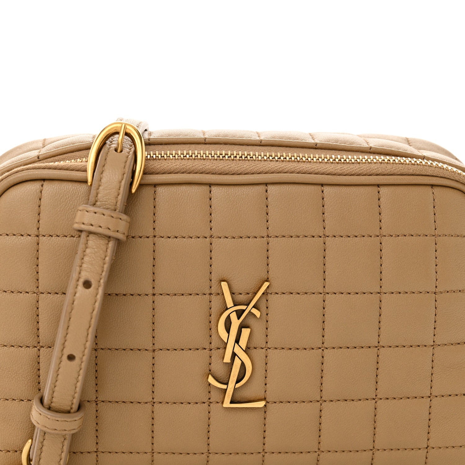 Saint Laurent Lambskin Carre Quilted Cassandre Mini Camera Bag Natural Tan 8 of 11