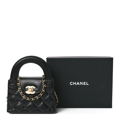 Chanel Shiny Aged Calfskin Quilted Mini Nano Kelly Shopper Black 12 of 12