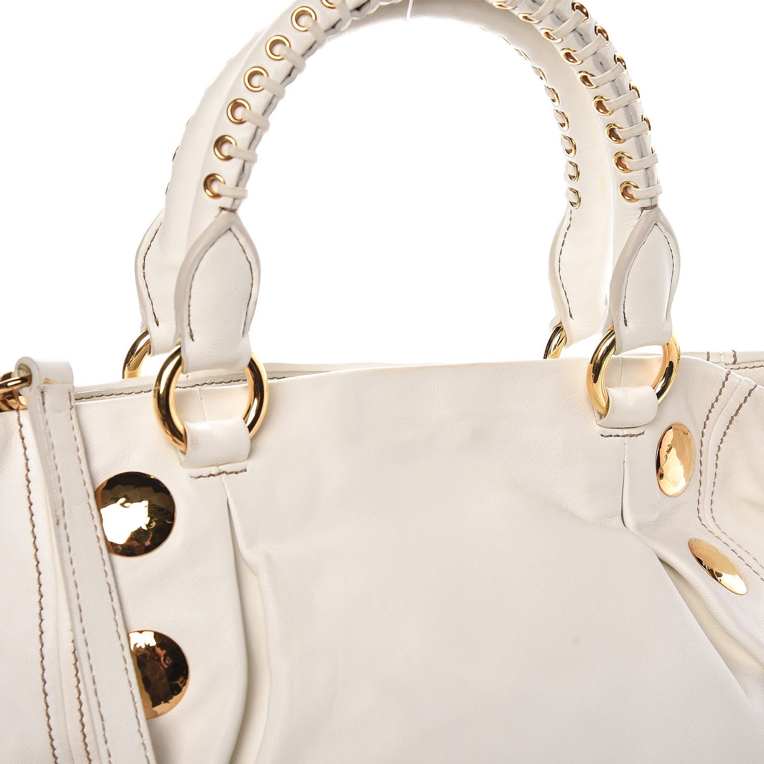 Miu Miu Soft Calfskin Hammered Stud Shopping Tote White 9 of 9