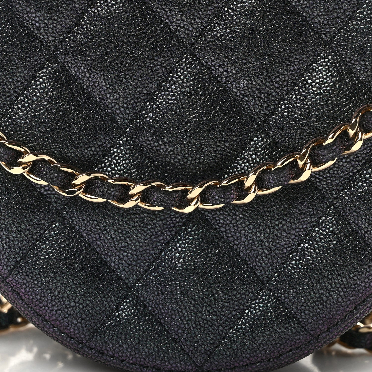 Chanel Iridescent Caviar Quilted Round Clutch With Chain Black 7 of 14