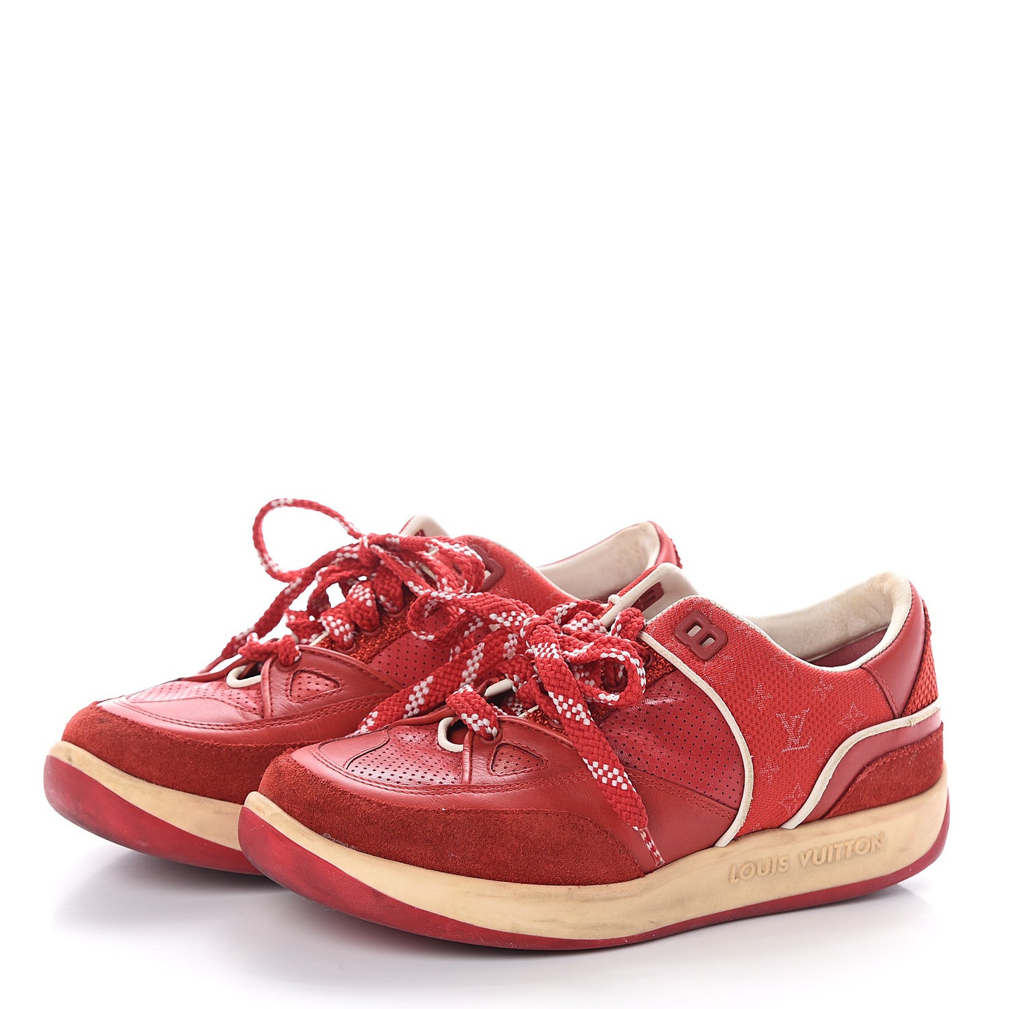 Suede Calfskin Perforated Monogram Sneaker 35.5 Red